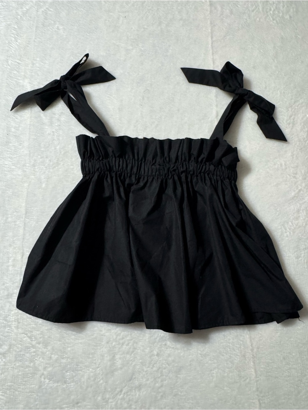 Black Tie-Shoulder Smocked Bust Tank Top